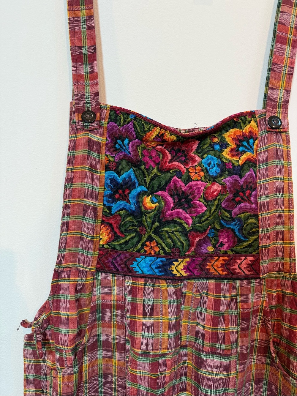 Embroidered Floral Plaid Overalls Jumpsuit - Multicolor